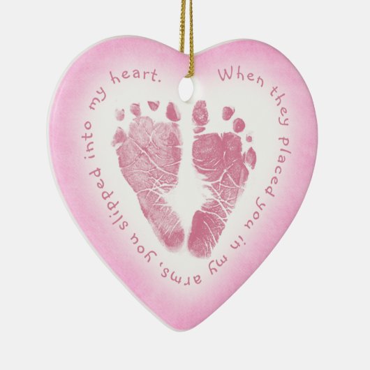 女の赤ちゃんのピンクの足跡の写真のオーナメント セラミックオーナメント (右)