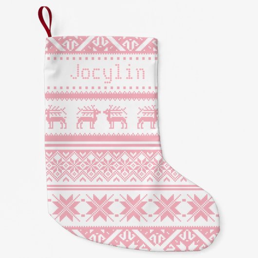 女の赤ちゃんのピンクの醜いクリスマスのセーター-あなたの名前 スモールクリスマスストッキング (正面)