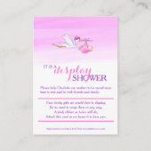 女の赤ちゃんのピンクシャワーの表示カードを持つこうのとり エンクロージャーカード (裏面)