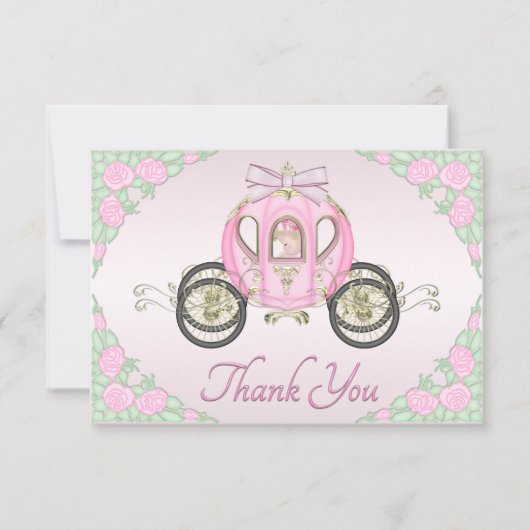 女の赤ちゃんのプリンセスのコーチおよびローズピンクは感謝していしています サンキューカード (正面)