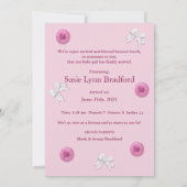 女の赤ちゃんのボタンとボウズピンクのアナウンス 案内状 (裏面)