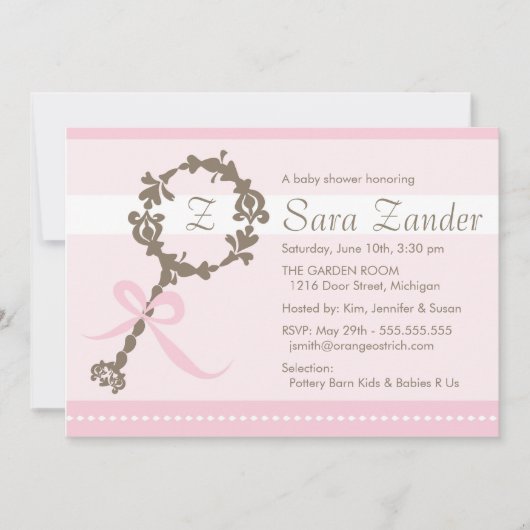 女の赤ちゃんのラッセル音のシャワーの招待状 招待状 (正面)