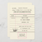 女の赤ちゃんのヴィンテージの帯出券の本のシャワー 招待状 (正面/裏面)