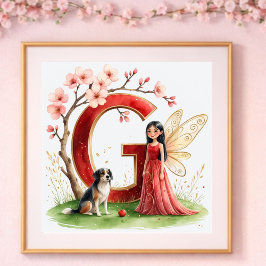 女の赤ちゃんの保育園の文字G妖精の花 ポスター