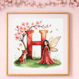 女の赤ちゃんの保育園の文字H妖精の花模様 ポスター