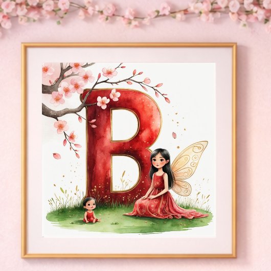 女の赤ちゃんの保育室の文字Bフェアリーフローラル ポスター