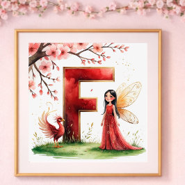 女の赤ちゃんの保育室の文字F妖精の花 ポスター