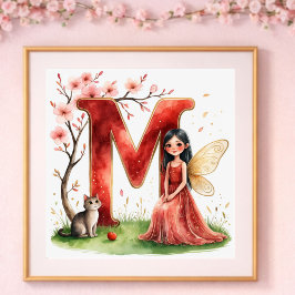 女の赤ちゃんの保育室の文字M妖精の花模様 ポスター