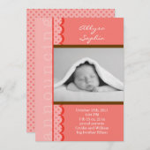 女の赤ちゃんの写真の誕生の発表 案内状 (正面/裏面)