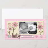 女の赤ちゃんの写真カードのため 案内状 (正面/裏面)