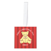 女の赤ちゃんの初めてのクリスマスの写真 キューブオーナメント (正面)