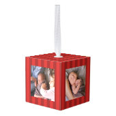 女の赤ちゃんの初めてのクリスマスの写真 キューブオーナメント (裏面アングル)