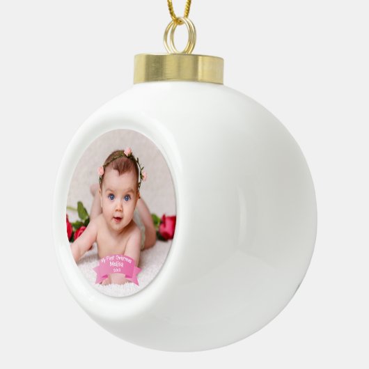 女の赤ちゃんの初めてのクリスマスの写真 セラミックボールオーナメント (右)