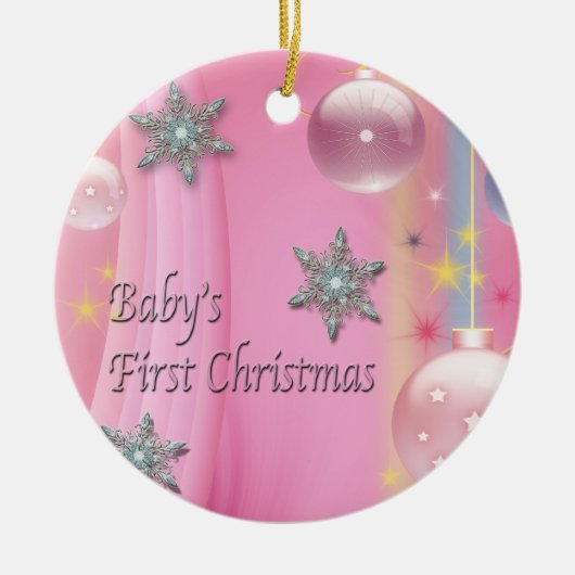 女の赤ちゃんの初めてのクリスマス オーナメント ピンク (正面)