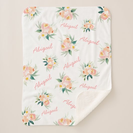 女の赤ちゃんの名前のSherpaパーソナライズな花の毛布 シェルパブランケット (正面)