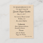 女の赤ちゃんの天使の洗礼記憶の神聖なカード 名刺 (裏面)