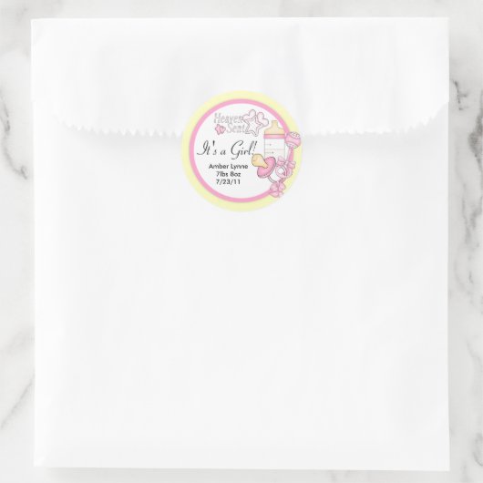 女の赤ちゃんの天国によって送られるカスタマイズ可能なステッカー ラウンドシール (バッグ)