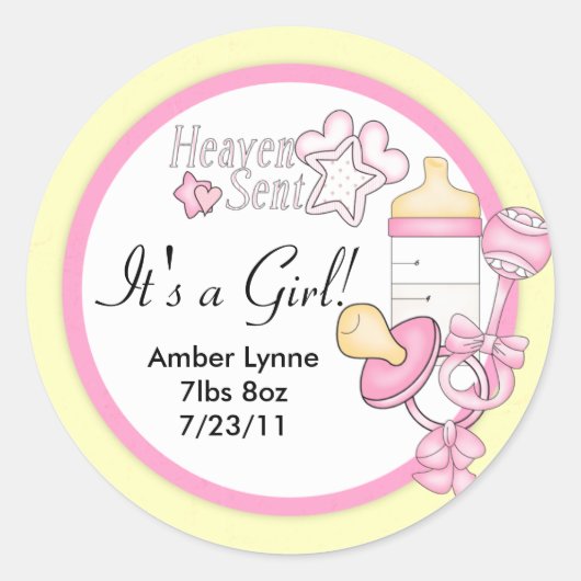 女の赤ちゃんの天国によって送られるカスタマイズ可能なステッカー ラウンドシール (正面)