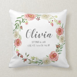 女の赤ちゃんの子供部屋の誕生Statsの赤面のバラのリース クッション