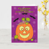 女の赤ちゃんの最初ハロウィンのカボチャプリンセス カード (黄色い花)