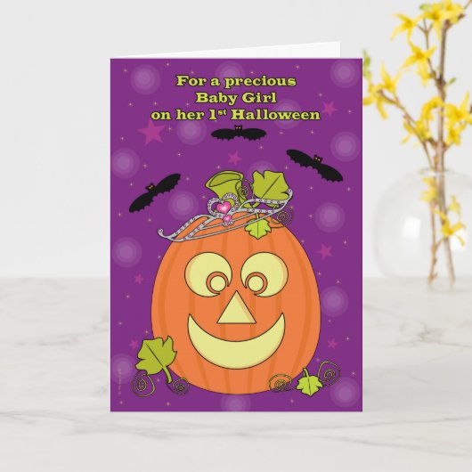 女の赤ちゃんの最初ハロウィンのカボチャプリンセス カード (黄色い花)