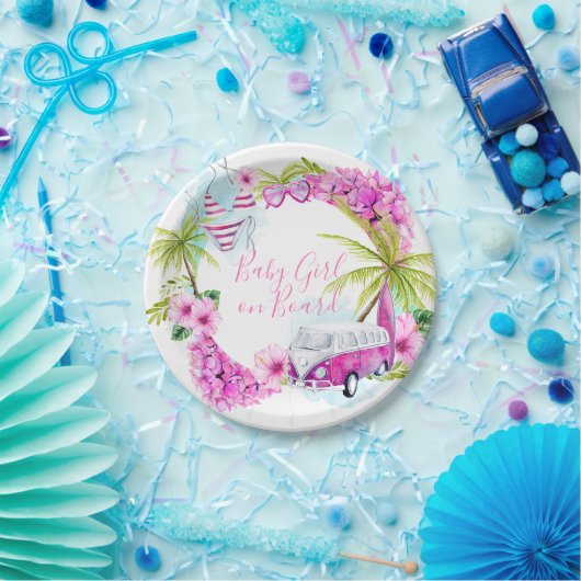 女の赤ちゃんの波の熱帯ビーチのプレート ペーパープレート (パーティー)