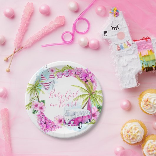 女の赤ちゃんの波の熱帯ビーチのプレート ペーパープレート (パーティー)