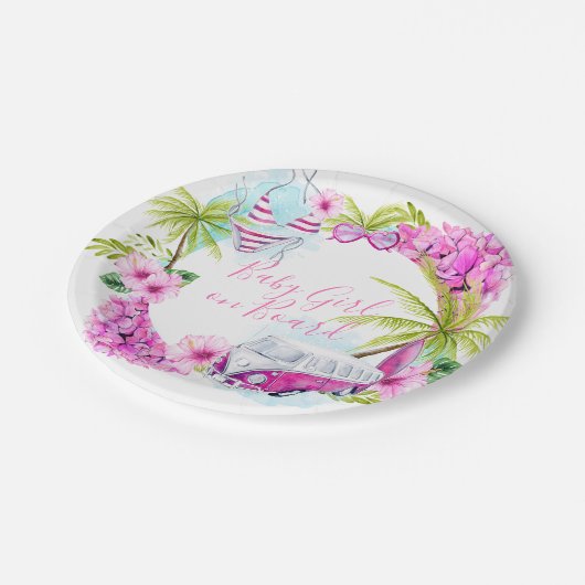 女の赤ちゃんの波の熱帯ビーチのプレート ペーパープレート (アングル)