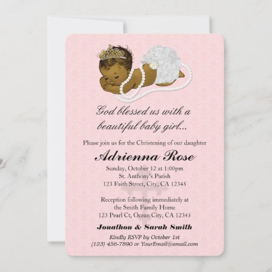 女の赤ちゃんの洗礼の《キリスト教》洗礼式や命名式の招待状のピンク181 招待状 (正面)