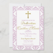 女の赤ちゃんの献呈の招待状のピンクおよび金ゴールド 招待状 (正面)