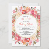 女の赤ちゃんの珊瑚のピンクの花の水彩画をすすり、見て下さい 招待状 (正面)