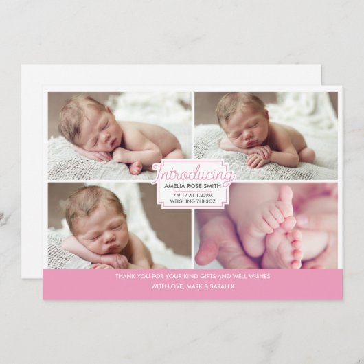 女の赤ちゃんの発表かサンキューカード サンキューカード (正面/裏面)