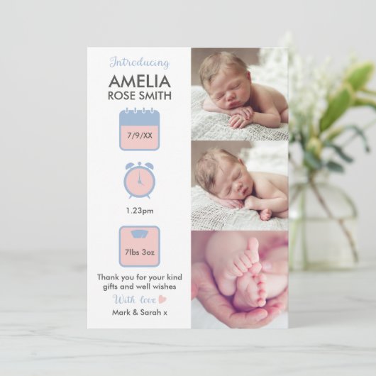 女の赤ちゃんの発表かサンキューカード 案内状 (スタンド正面)