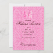 女の赤ちゃんの発表の招待のケーキはピンクVをぽんと鳴らします 案内状 (裏面)