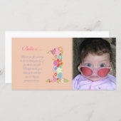 女の赤ちゃんの第1誕生日は写真カード感謝していしています サンキューカード (正面/裏面)
