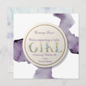 女の赤ちゃんの花柄の水彩画をすぐに来ること 招待状 (正面/裏面)