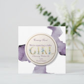 女の赤ちゃんの花柄の水彩画をすぐに来ること 招待状 (スタンド正面)