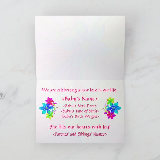 女の赤ちゃんの誕生のお知らせ 案内状 (内部)