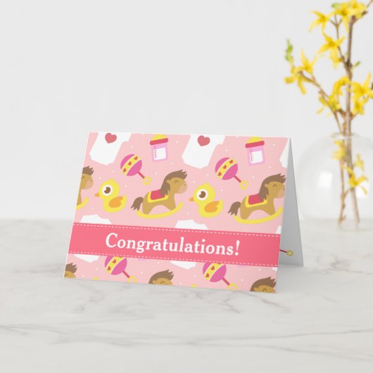 女の赤ちゃんの誕生のお祝い カード (黄色い花)