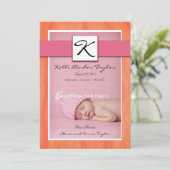 女の赤ちゃんの誕生の発表のピンクのオレンジ 案内状 (スタンド正面)