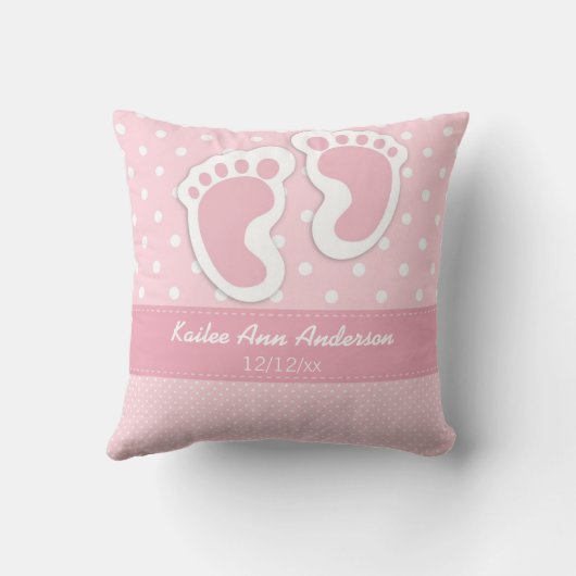 女の赤ちゃんの誕生の発表の名前の日付の水玉模様 クッション (裏面)