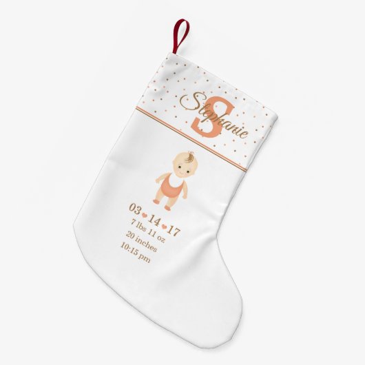 女の赤ちゃんの誕生の発表 スモールクリスマスストッキング (正面 (吊り時))