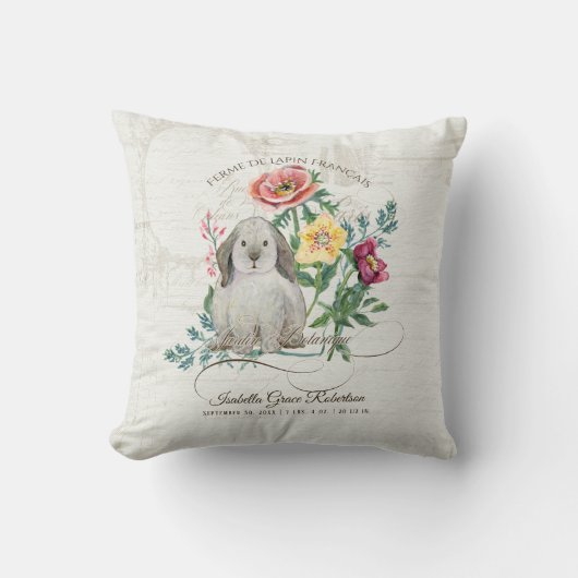 女の赤ちゃんの誕生Statsの一流の子供部屋の花柄のウサギ クッション (正面)