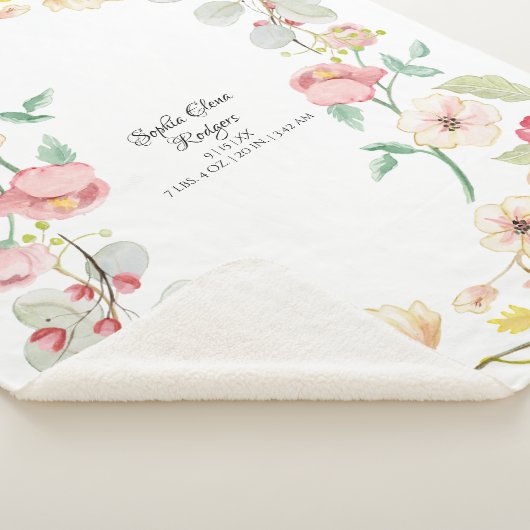 女の赤ちゃんの誕生Statsの赤面のピンクのモダンな花の芸術 シェルパブランケット (3/4)