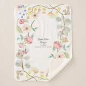 女の赤ちゃんの誕生Statsの赤面のピンクのモダンな花の芸術 シェルパブランケット (正面)