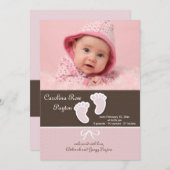 女の赤ちゃんの足跡の写真の誕生の発表 案内状 (正面/裏面)