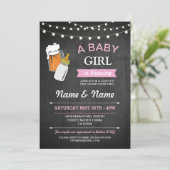 女の赤ちゃんの醸造のシャワービールピンクのチョークの招待 招待状 (スタンド正面)