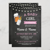 女の赤ちゃんの醸造のシャワービールピンクのチョークの招待 招待状 (正面/裏面)