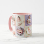 女の赤ちゃんの1歳の誕生日のフォトコラージュ原稿 ピンク マグカップ (正面左)