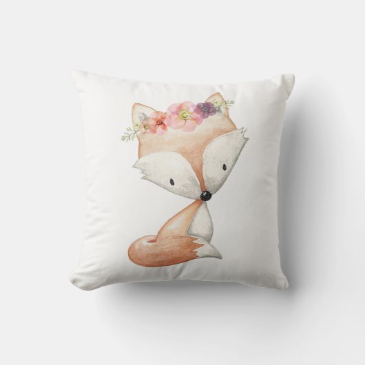女の赤ちゃんのBohoのキツネの森林花の子供部屋の枕 クッション (正面)